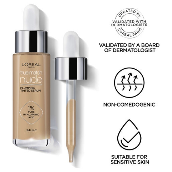 Picture of L'Oréal Paris True Match Nude Plumping Tinted Serum Foundation with Hyaluronic Acid Shade 0.5-2 30ml