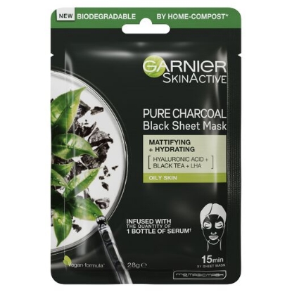 Picture of Garnier Pure Charcoal Hyaluronic Acid + Black Tea Sheet Mask  28g