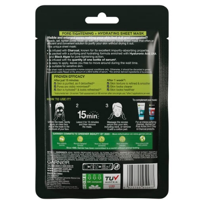 Picture of Garnier Pure Charcoal Hyaluronic Acid + Black Algae Sheet Mask 28g