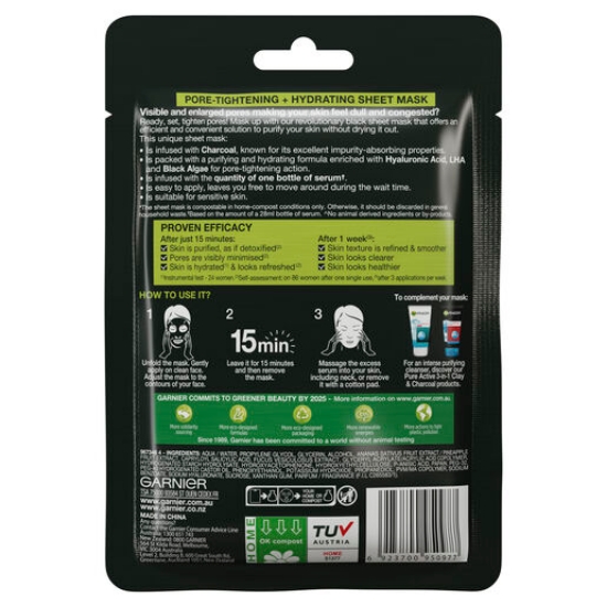 Picture of Garnier Pure Charcoal Hyaluronic Acid + Black Algae Sheet Mask 28g
