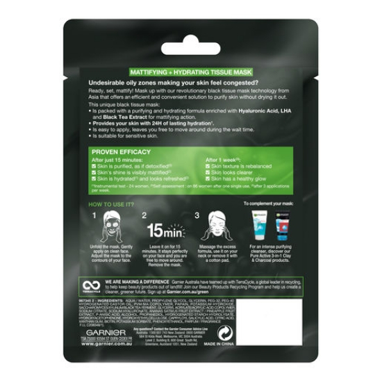 Picture of Garnier Pure Charcoal Tissue Face Mask Black Tea